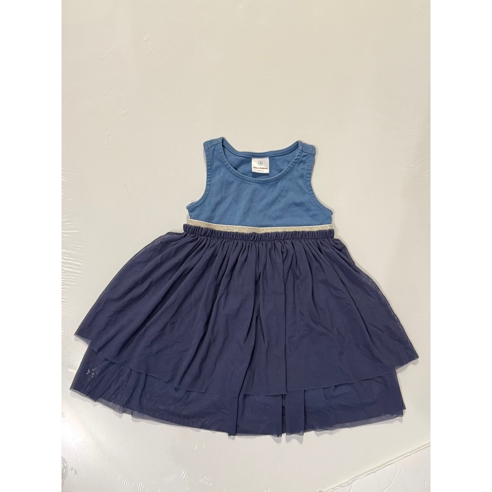 Hanna Andersson Kids Blue Tulle Tiered Dress Gold Waistband Size 90 2T 3T